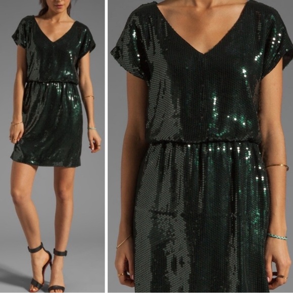 Trina Turk Dresses & Skirts - Trina Turk, size 8, goldfinger blouson dark green sequined dress